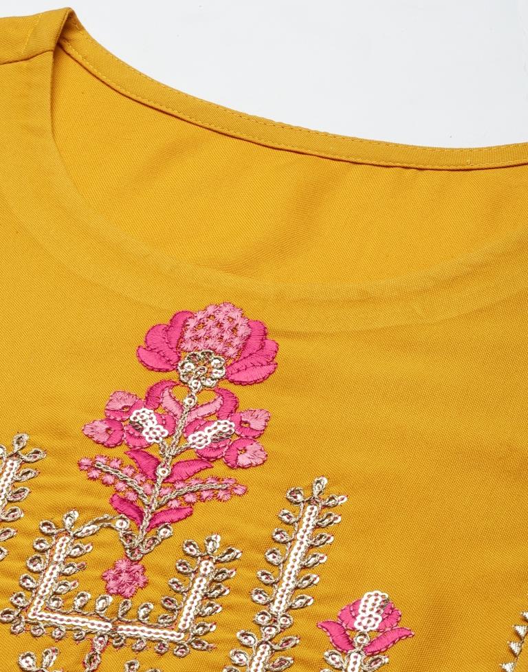 Yellow Kurti With Pant And Dupatta | Leemboodi