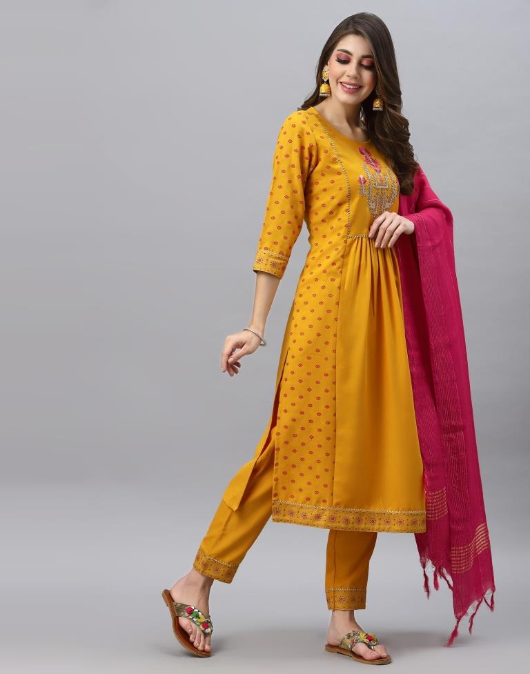 Ladies Yellow Straight Long Kurti With Pant And Dupatta Size S M L XL
