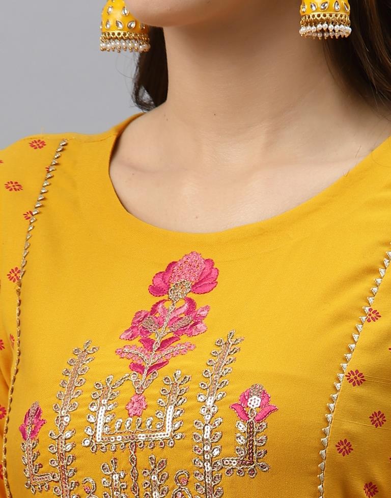 Yellow Kurti With Pant And Dupatta | Leemboodi