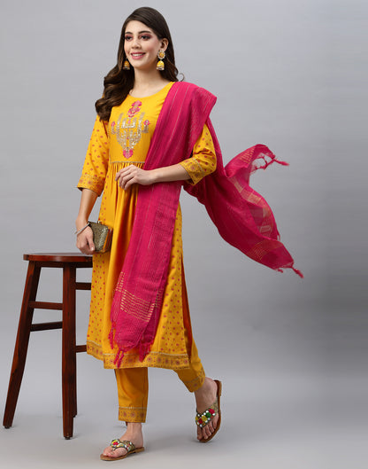 Yellow Kurti With Pant And Dupatta | Leemboodi