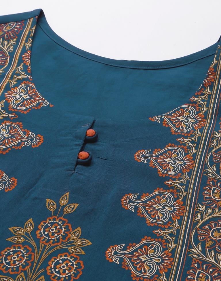 Teal Kurti With Pant And Dupatta | Leemboodi