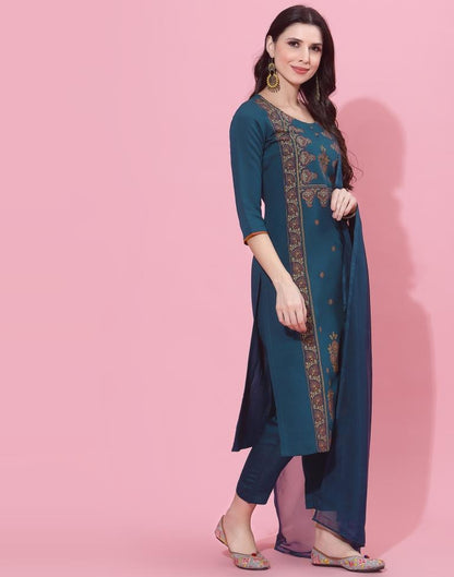 Teal Kurti With Pant And Dupatta | Leemboodi