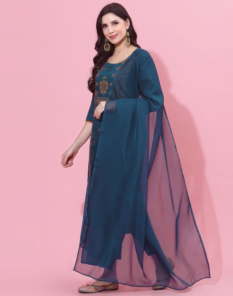 Teal Kurti With Pant And Dupatta | Leemboodi