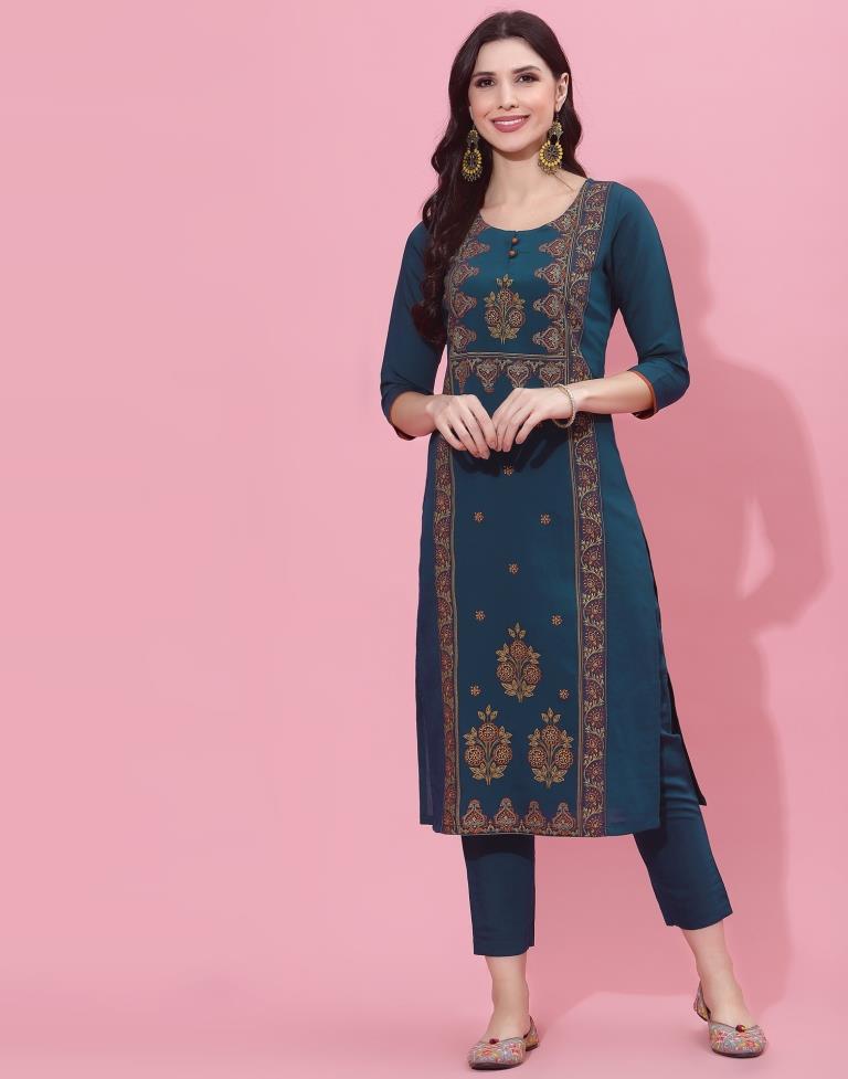 Teal Kurti With Pant And Dupatta | Leemboodi