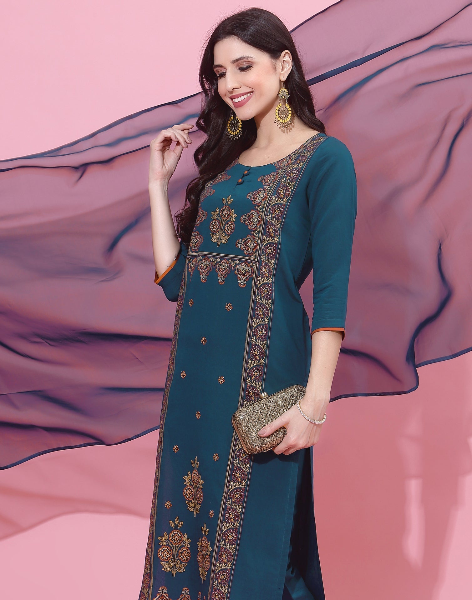 Teal Kurti With Pant And Dupatta | Leemboodi