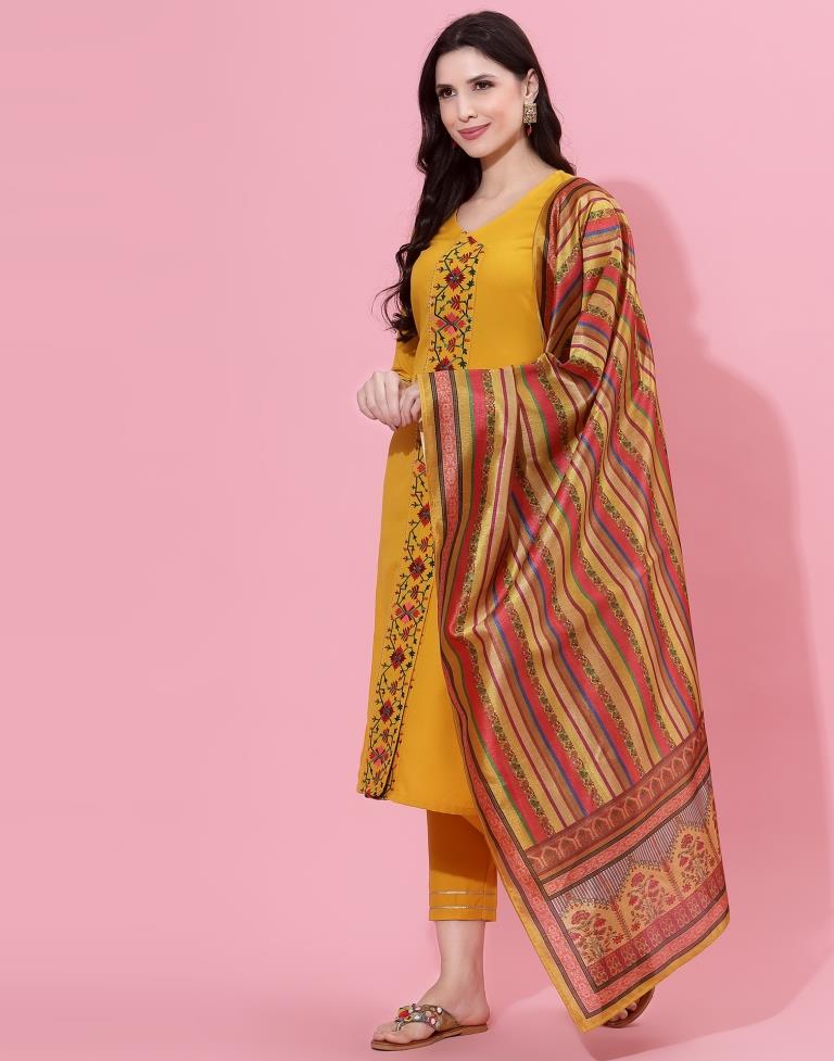 Mustard Kurti With Pant And Dupatta | Leemboodi