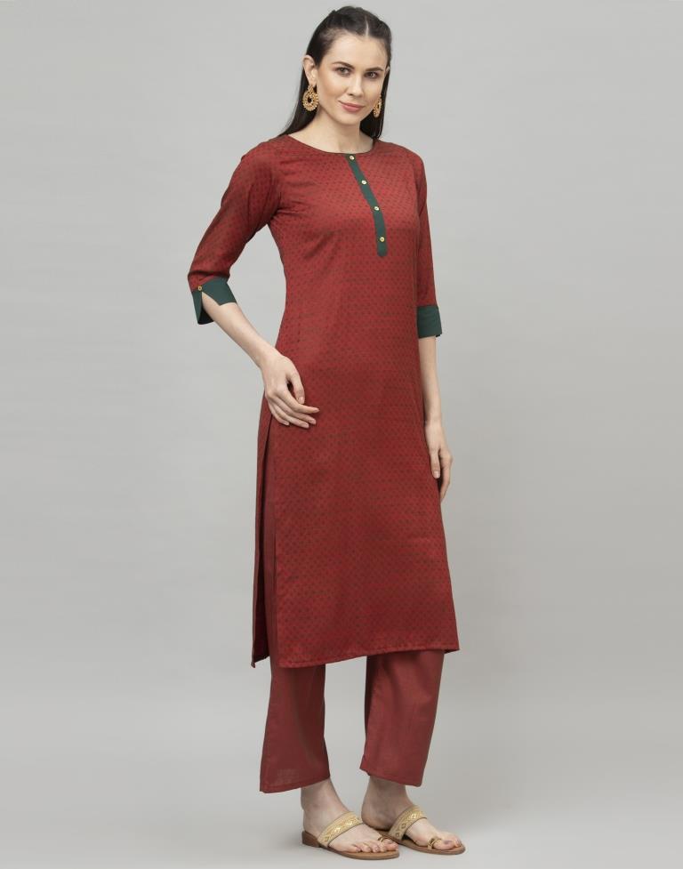 Half Sleeve Casual Wear Red Cotton Plain Kurti With Plazo at Rs 870/piece  in Jaipur