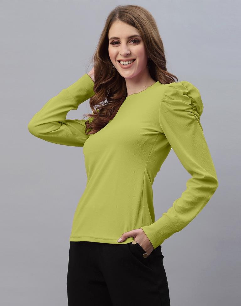 Apple Green Puff Sleeve Top | Leemboodi