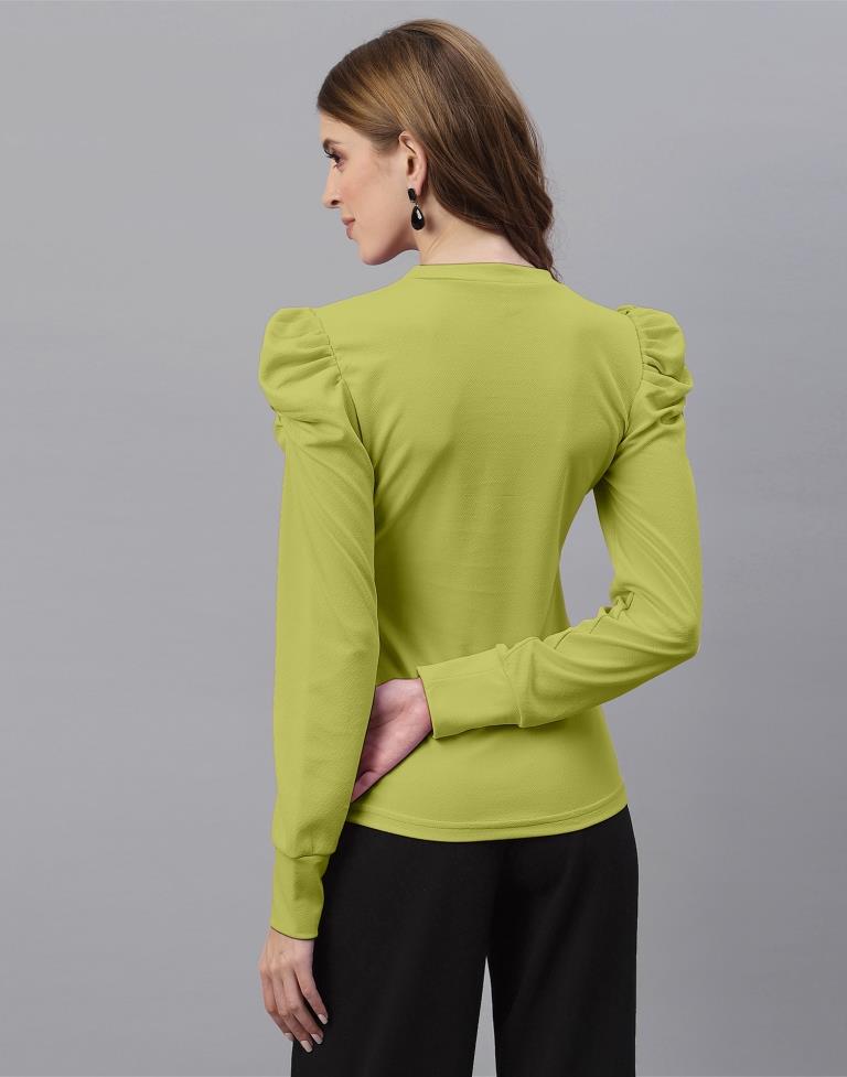 Apple Green Puff Sleeve Top | Leemboodi