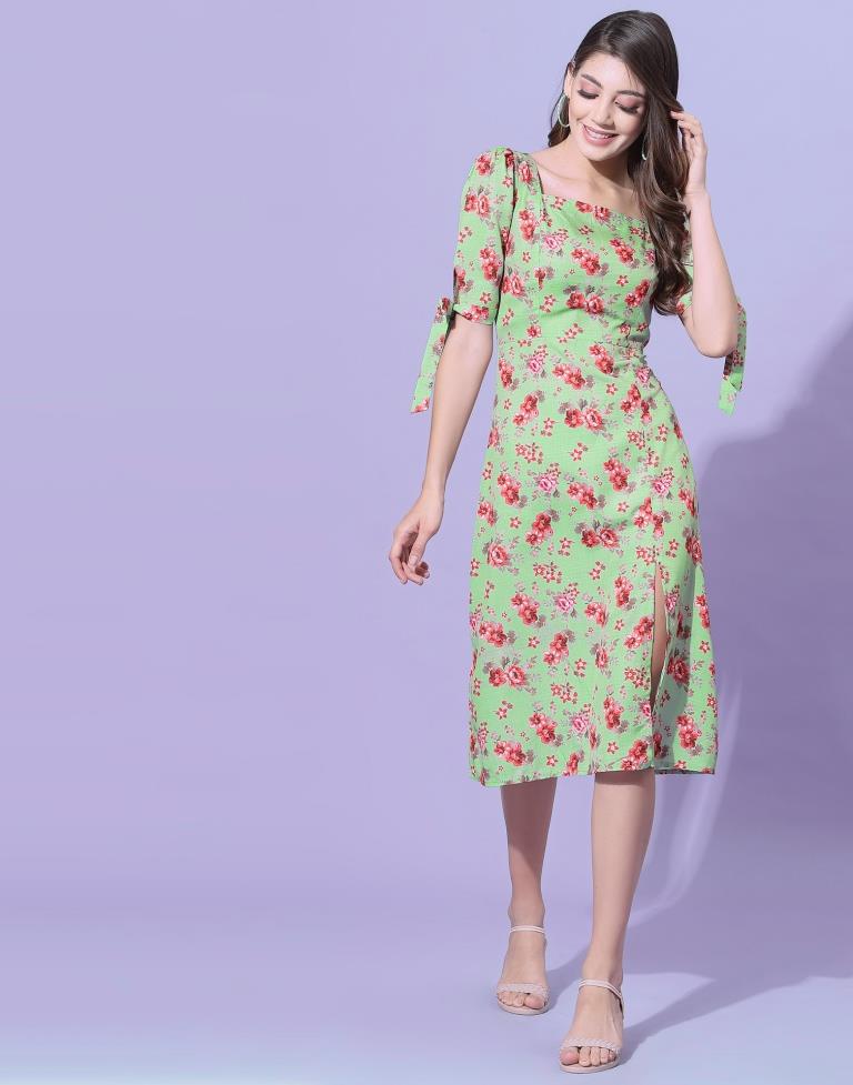 Floral Printed Sheer Slit Dress - newme