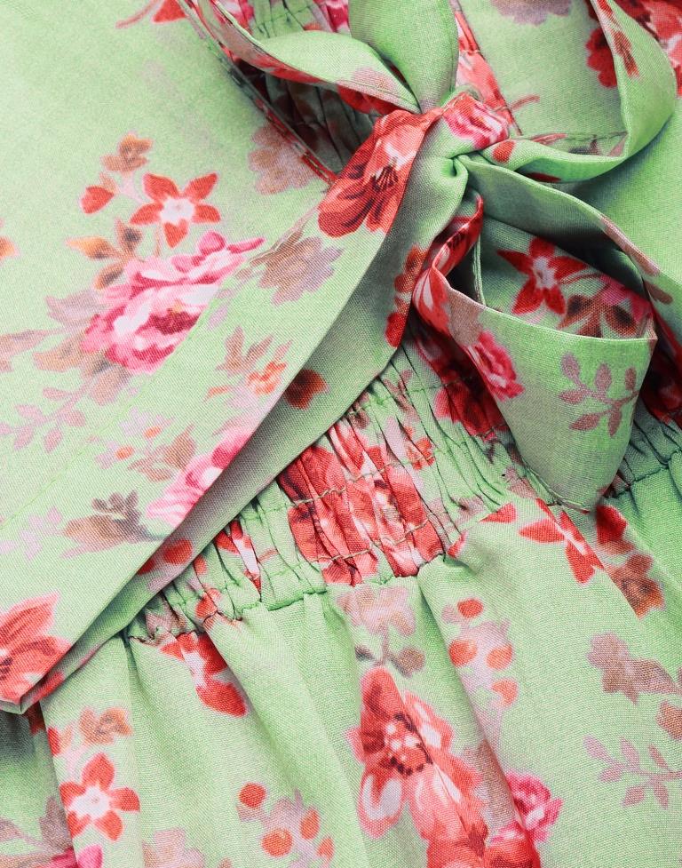 Green Floral Slit Dress | Leemboodi
