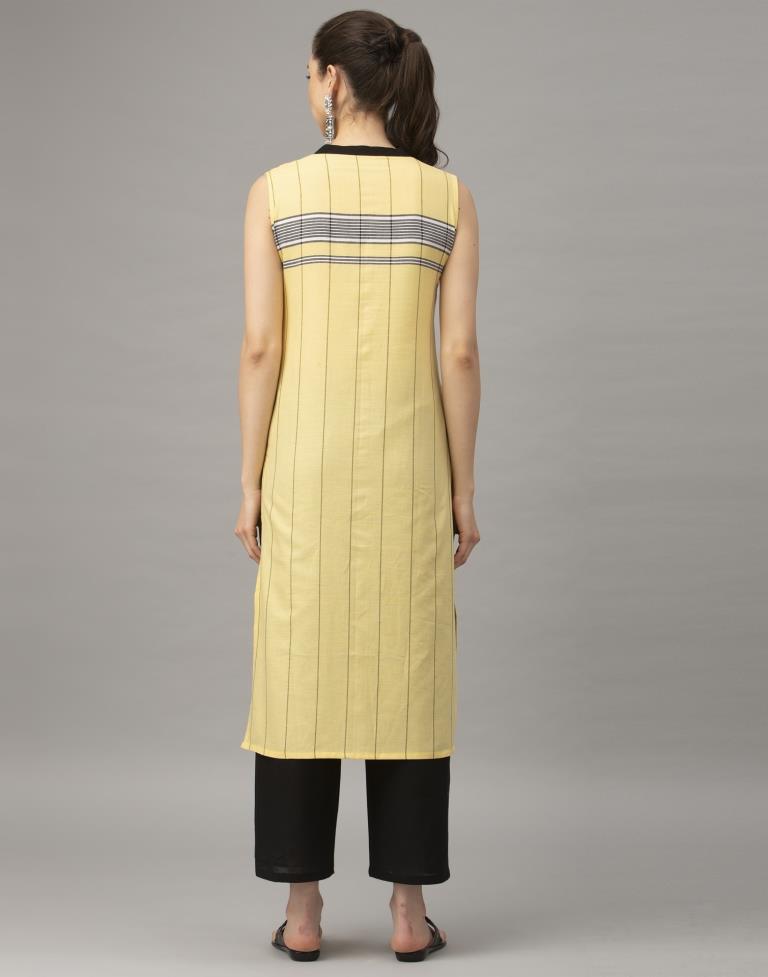 Yellow Self Woven Cotton  Kurti | Leemboodi