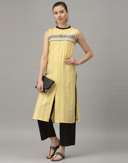 Yellow Self Woven Cotton  Kurti | Leemboodi