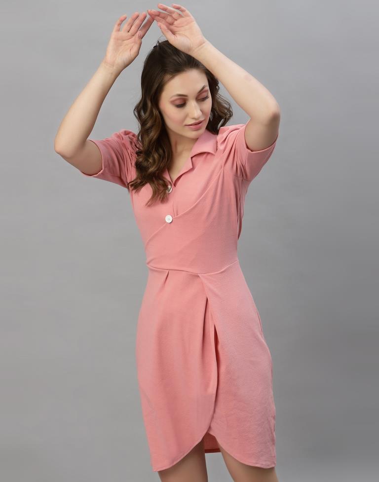 Light Pink Puff Sleeve Collared Dress | Leemboodi