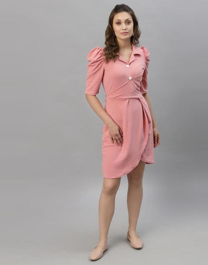 Light Pink Puff Sleeve Collared Dress | Leemboodi