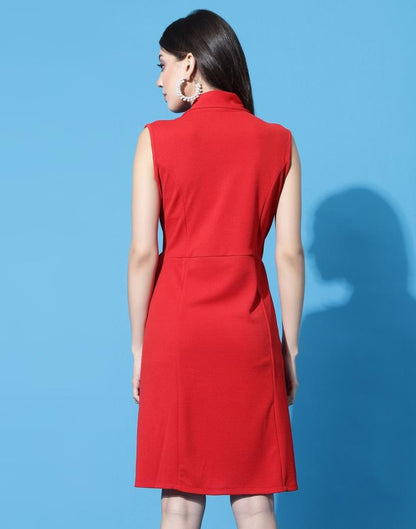 Red Knotted Collar Dress | Leemboodi