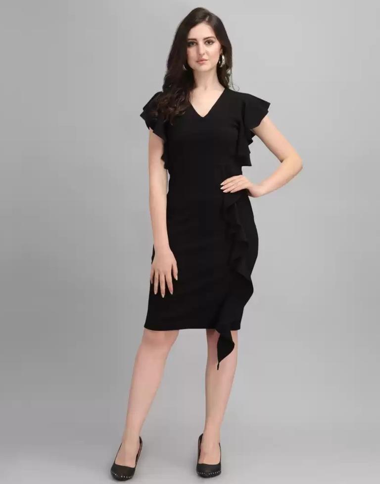 Black Ruffle Bodycon Dress | Leemboodi