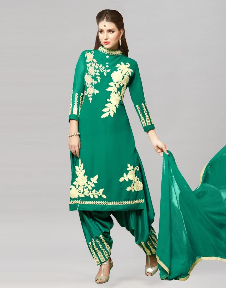 Green Georgette Embroidered Unstitched Salwar Suit | Leemboodi
