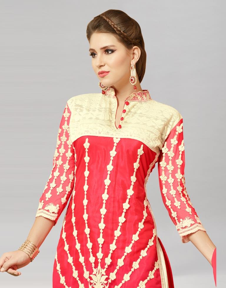 Pink Georgette Embroidered Unstitched Salwar Suit | Leemboodi