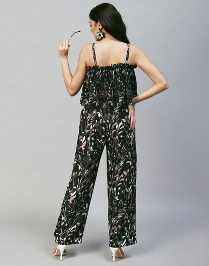 Black printed Strappy Pyjama Set | Leemboodi