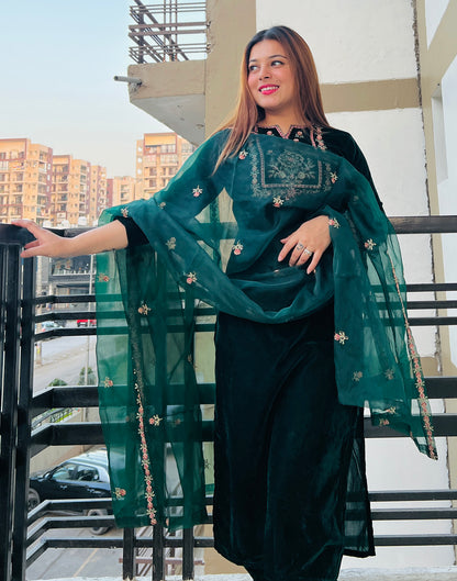 Dark Green Kurti With Pant And Dupatta | Leemboodi