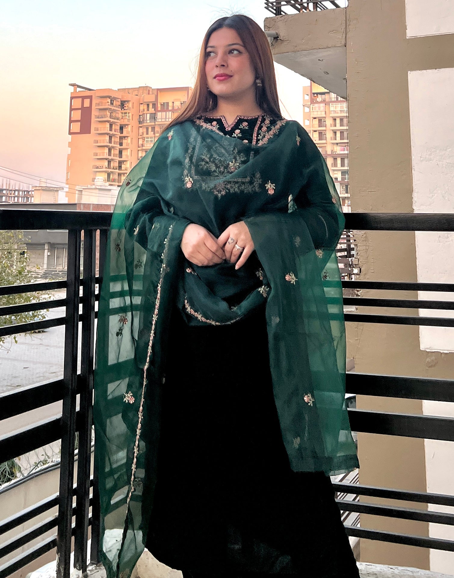 Dark Green Kurti With Pant And Dupatta | Leemboodi