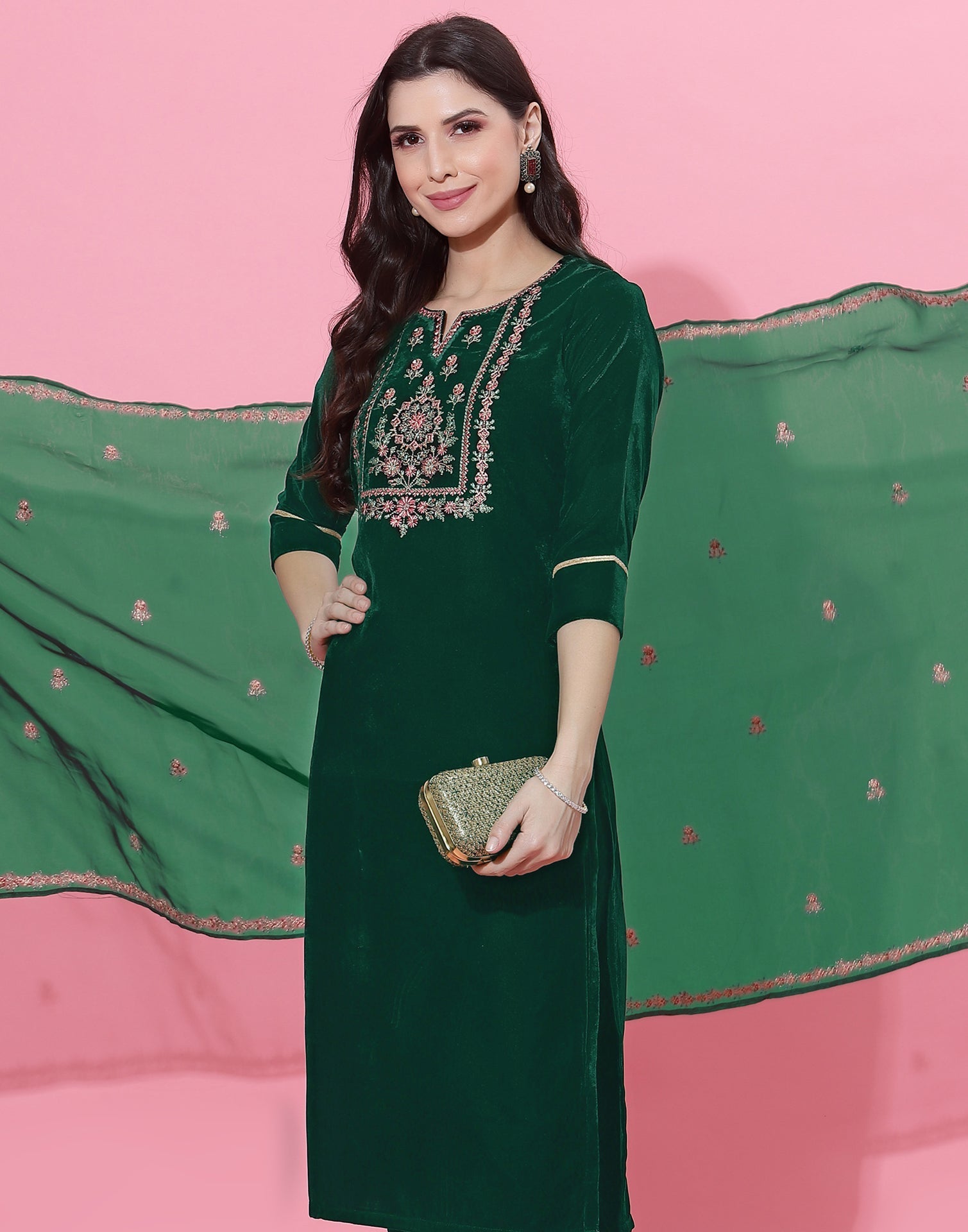 Buy Bottle Green Kurta With Kashmiri Aari and Zari Embroidery, Embroidered  Tunics, Long Women Kurta, Stylish and Elegant Ethnic Wear for Women Online  in India - Etsy