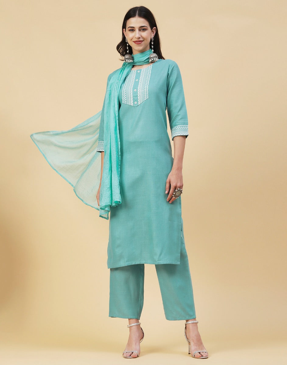 Sky-blue plain cotton kurti - WEAR THIS - 2920266