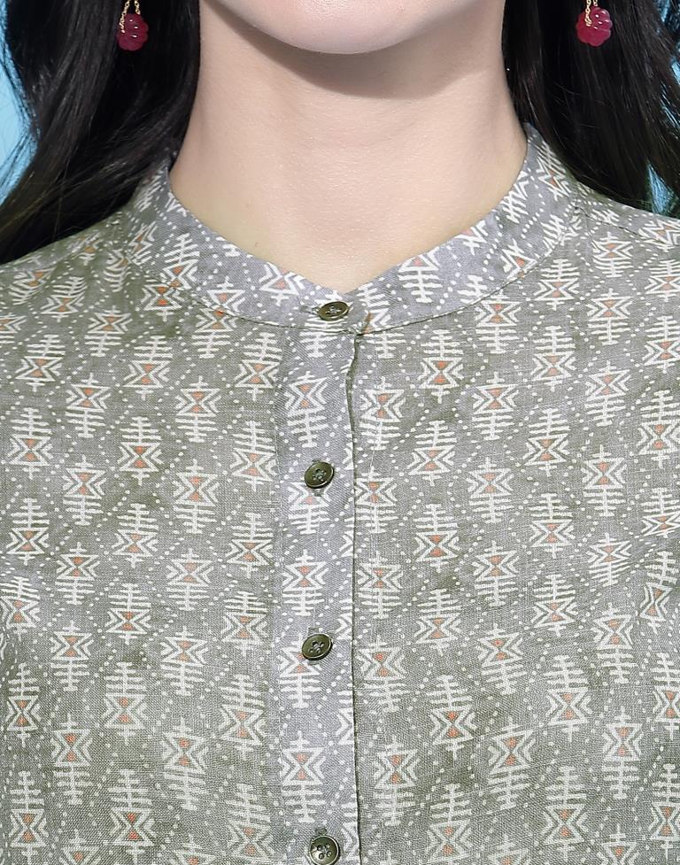 Grey Collared Printed Shirt | Leemboodi