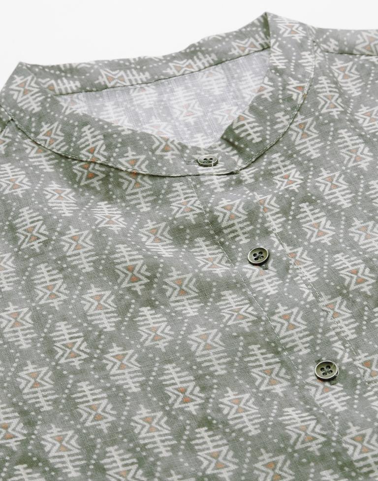 Grey Collared Printed Shirt | Leemboodi