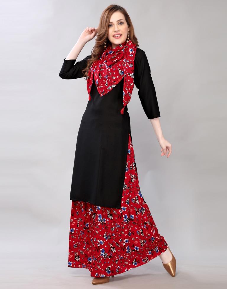 Red And Black Color Womens Rayon Embroidered Straight Kurta With Palazzo  Bust Size 40 Inch In at Best Price in Bandel  DivaS Desire