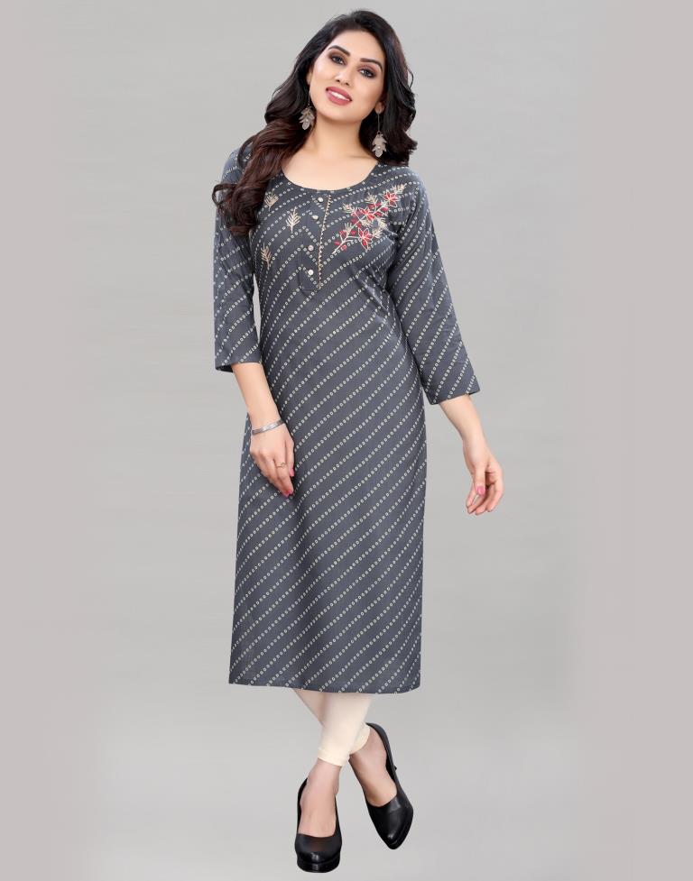 Grey Embroidered Kurti | Leemboodi