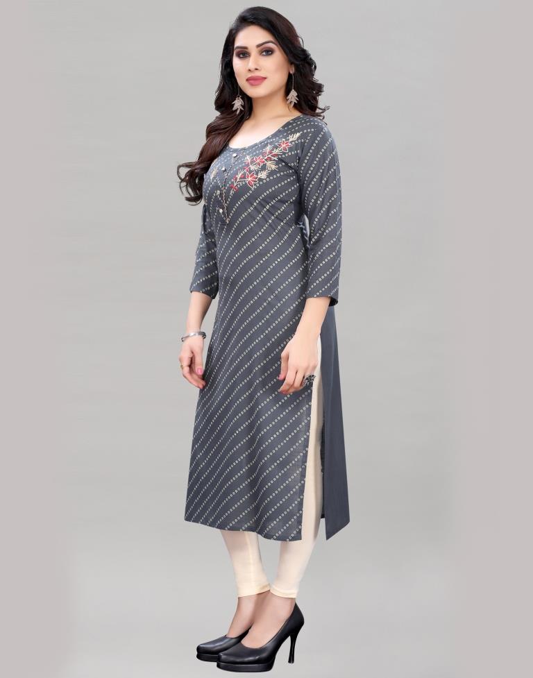 Grey Embroidered Kurti | Leemboodi