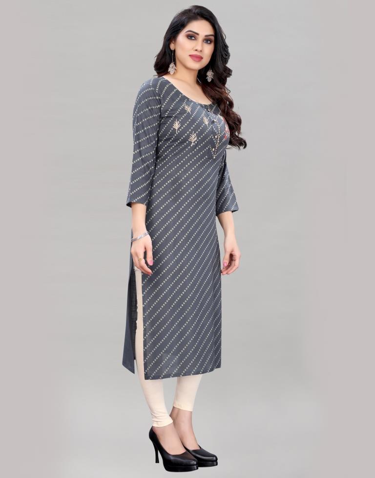 Grey Embroidered Kurti | Leemboodi