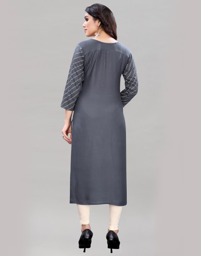 Grey Embroidered Kurti | Leemboodi