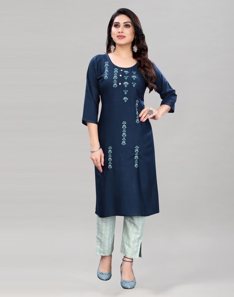 Blue Embroidered Kurti | Leemboodi