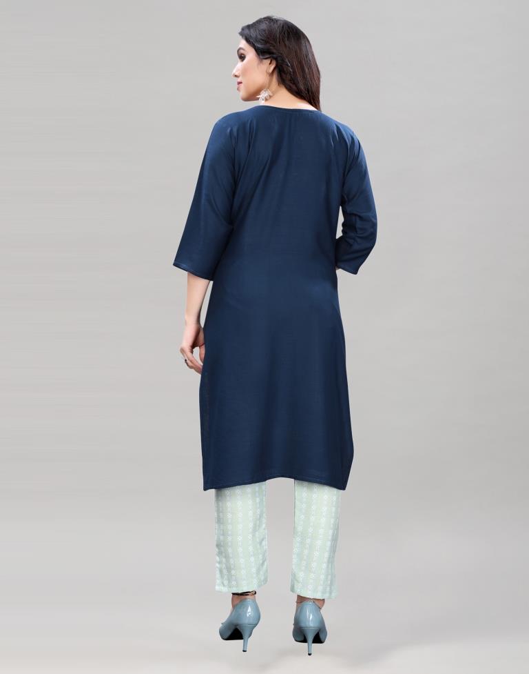 Blue Embroidered Kurti | Leemboodi