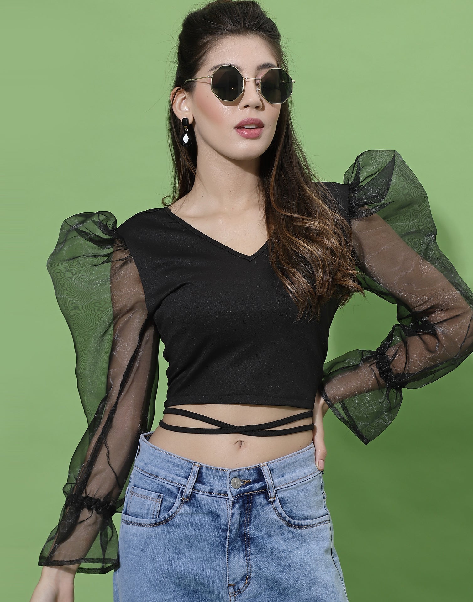 Net puff sleeve top hot sale