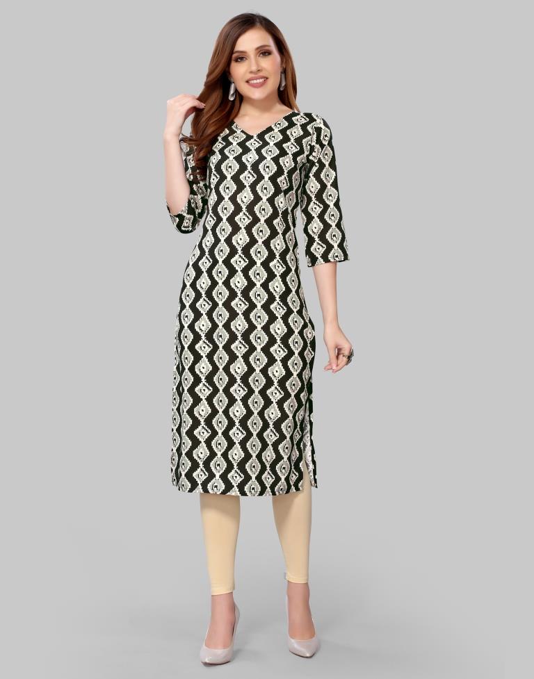 Black Digital Printed Crepe Kurti | Leemboodi