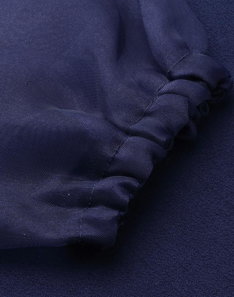 Dark Blue Organza Puff Sleeve Bodycon | Leemboodi