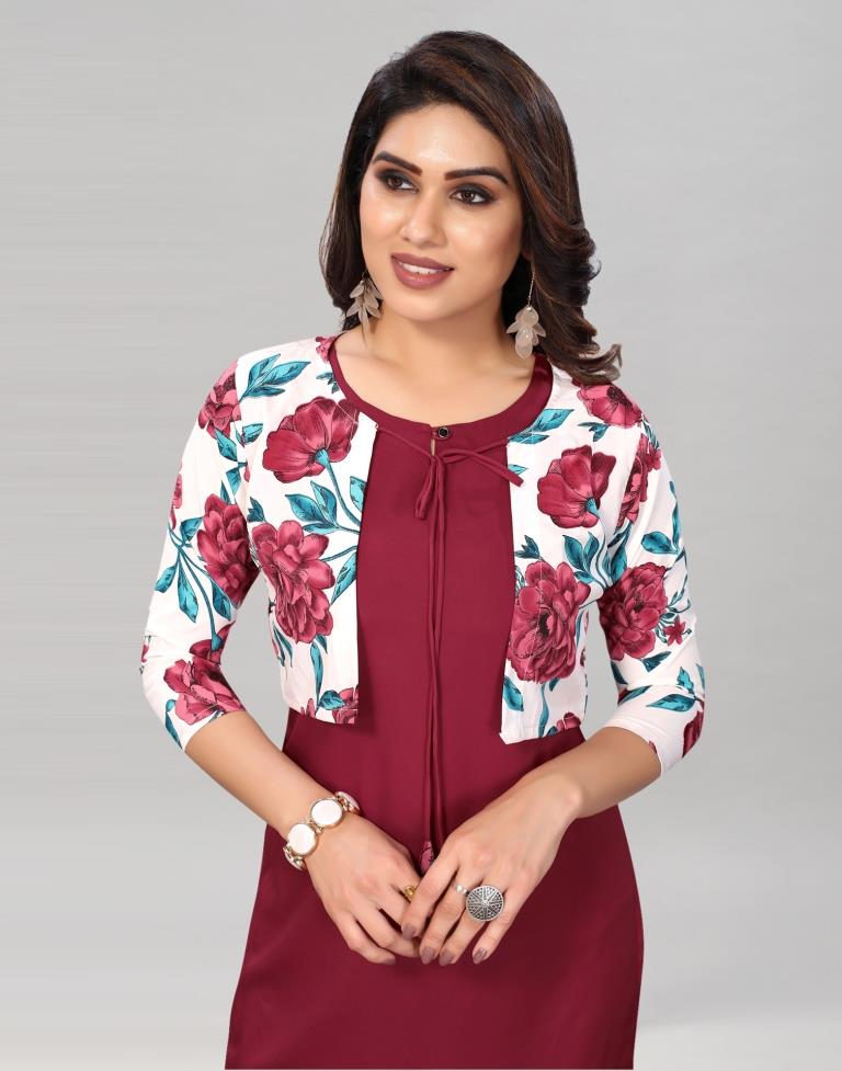 Buy Maroon Nehru Jacket With Block Printed Floral Buttis And Geometric  Printed Kurta Set KALKI Fashion India