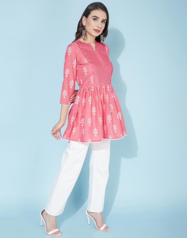Pink Printed Cotton Tunic Top