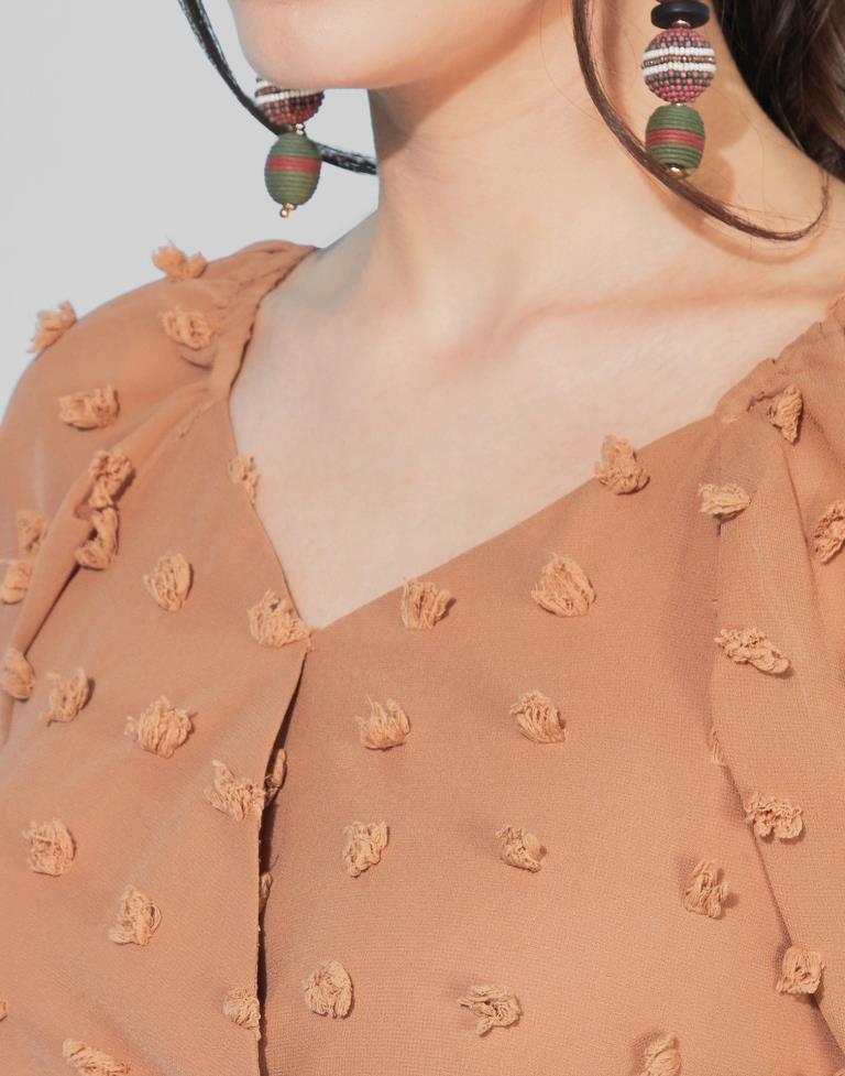 Rust Swiss Dot Overlap Collar Tie Front  Dress | Leemboodi