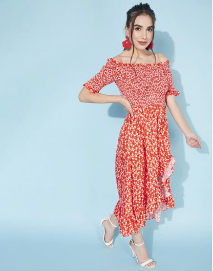 Red Smocked Dress | Leemboodi