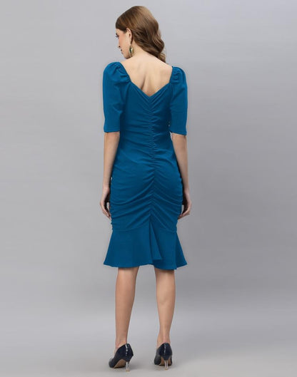 Teal Blue Ruched Bodycon | Leemboodi