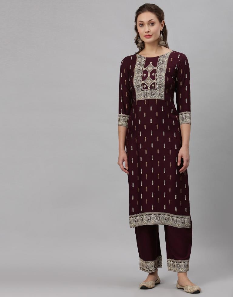 Wine Kurti With Pant Set | Leemboodi