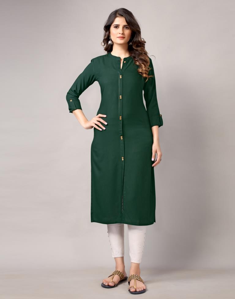 Bottal Green Solid Kurti | Leemboodi