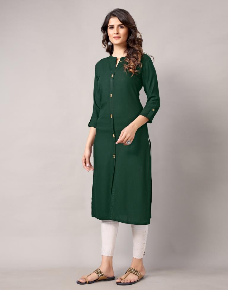 Bottal Green Solid Kurti | Leemboodi