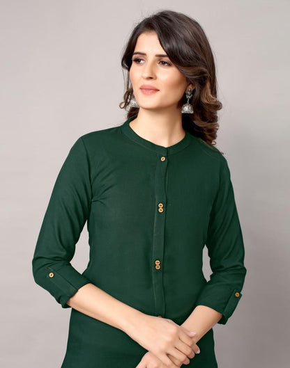 Bottal Green Solid Kurti | Leemboodi