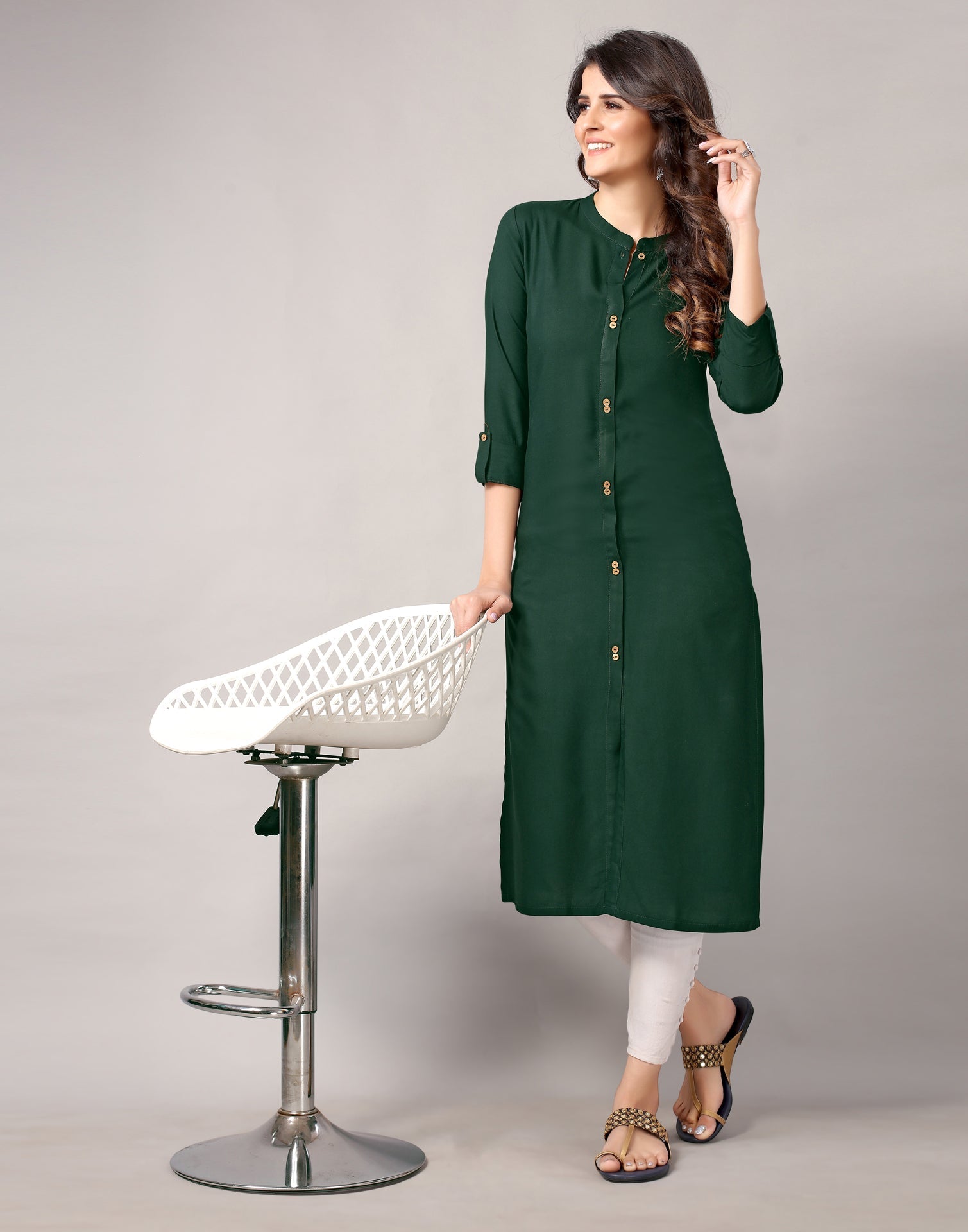 Bottal Green Solid Kurti | Leemboodi